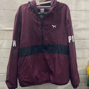 VS PINK Maroon Windbreaker 1/2‎ Zip Jacket with Hood & Pockets